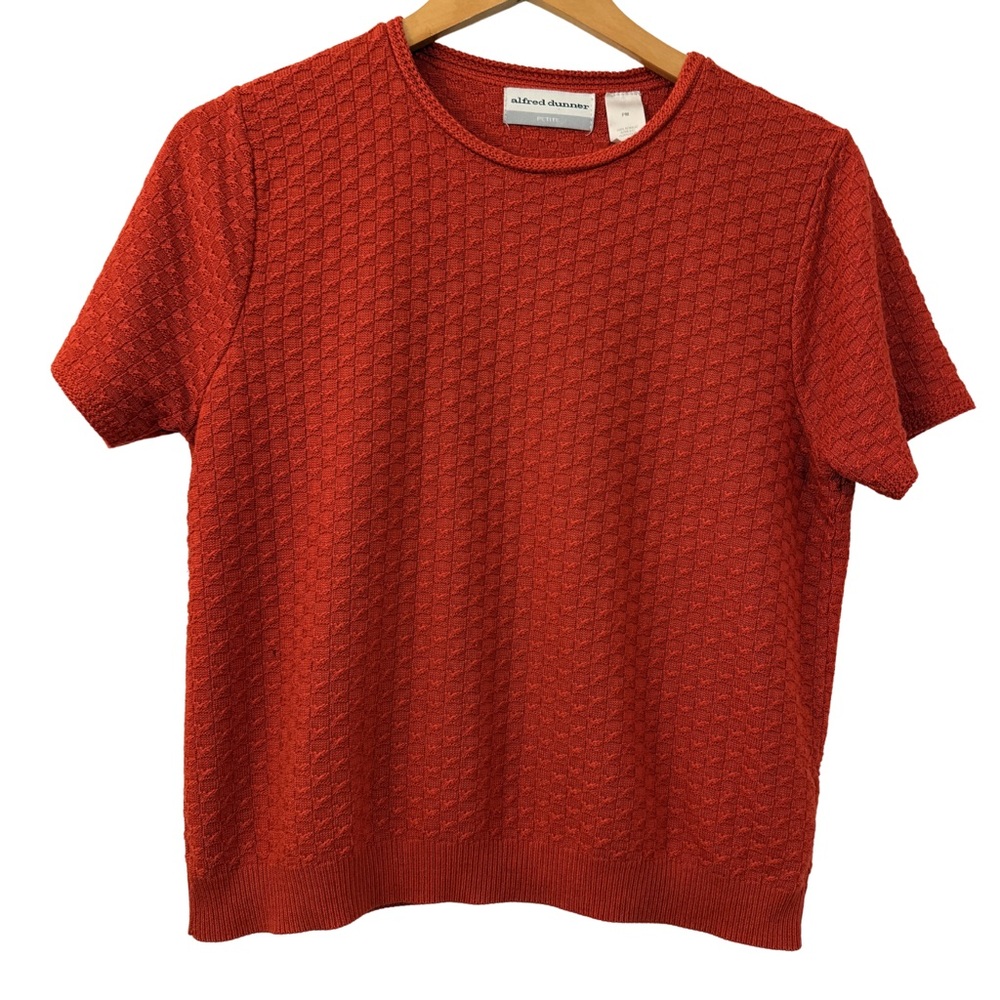 Alfred Dunner Women’s Petite Red Textured Knit Short Sleeve Sweater, Size PM